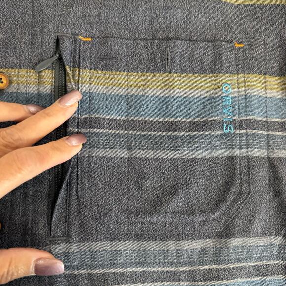 Orvis Active Fit Shirt Men’s L Blue Stripe Long Sleeve Button Down Performance - Picture 4 of 11